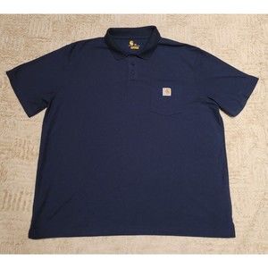 Carhartt Polo Mens 2XL Blue Original Fit Pocket Logo Short Sleeve Shirt